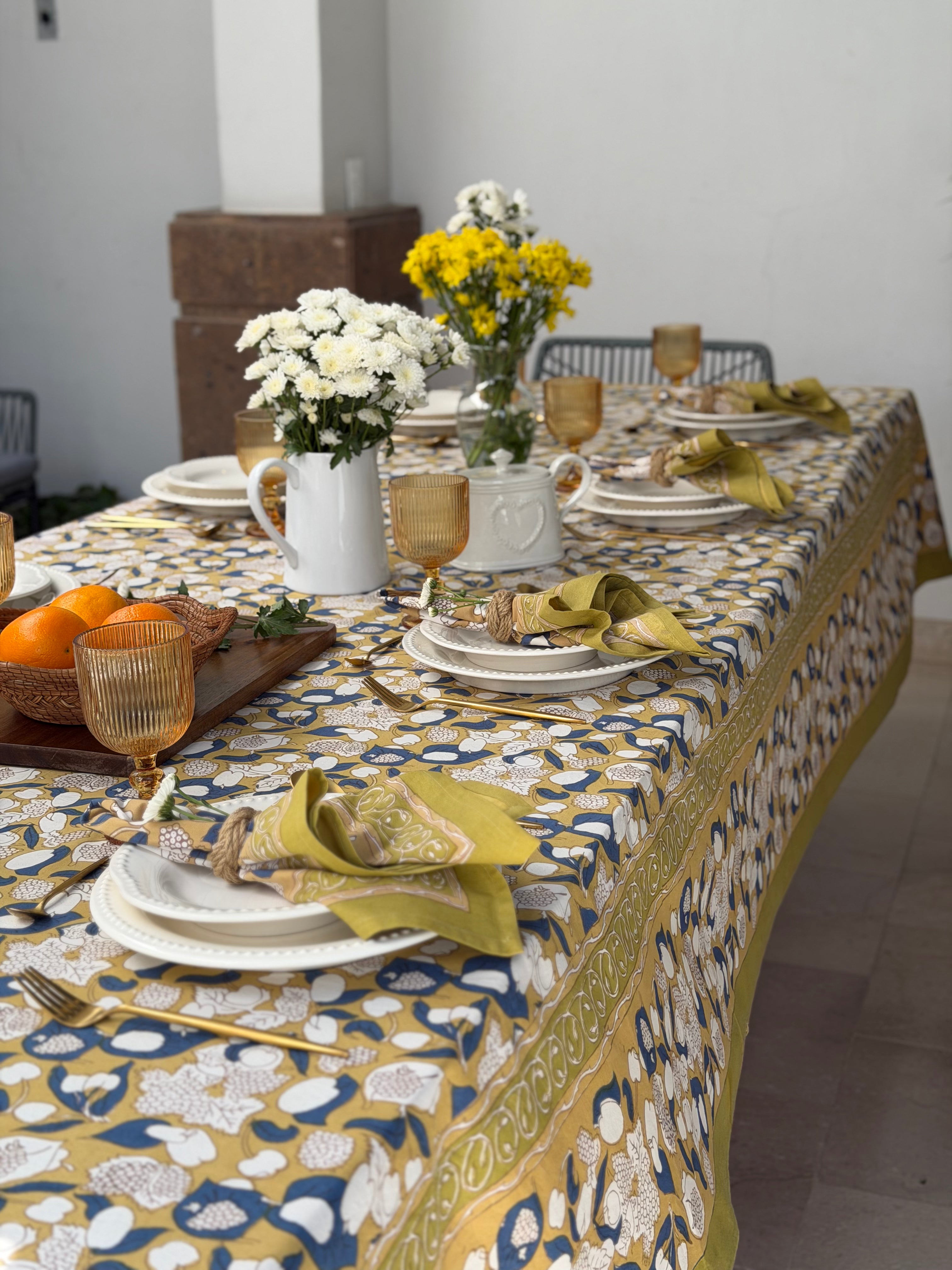 Mantel Cosecha Silvestre Mostaza & Azul