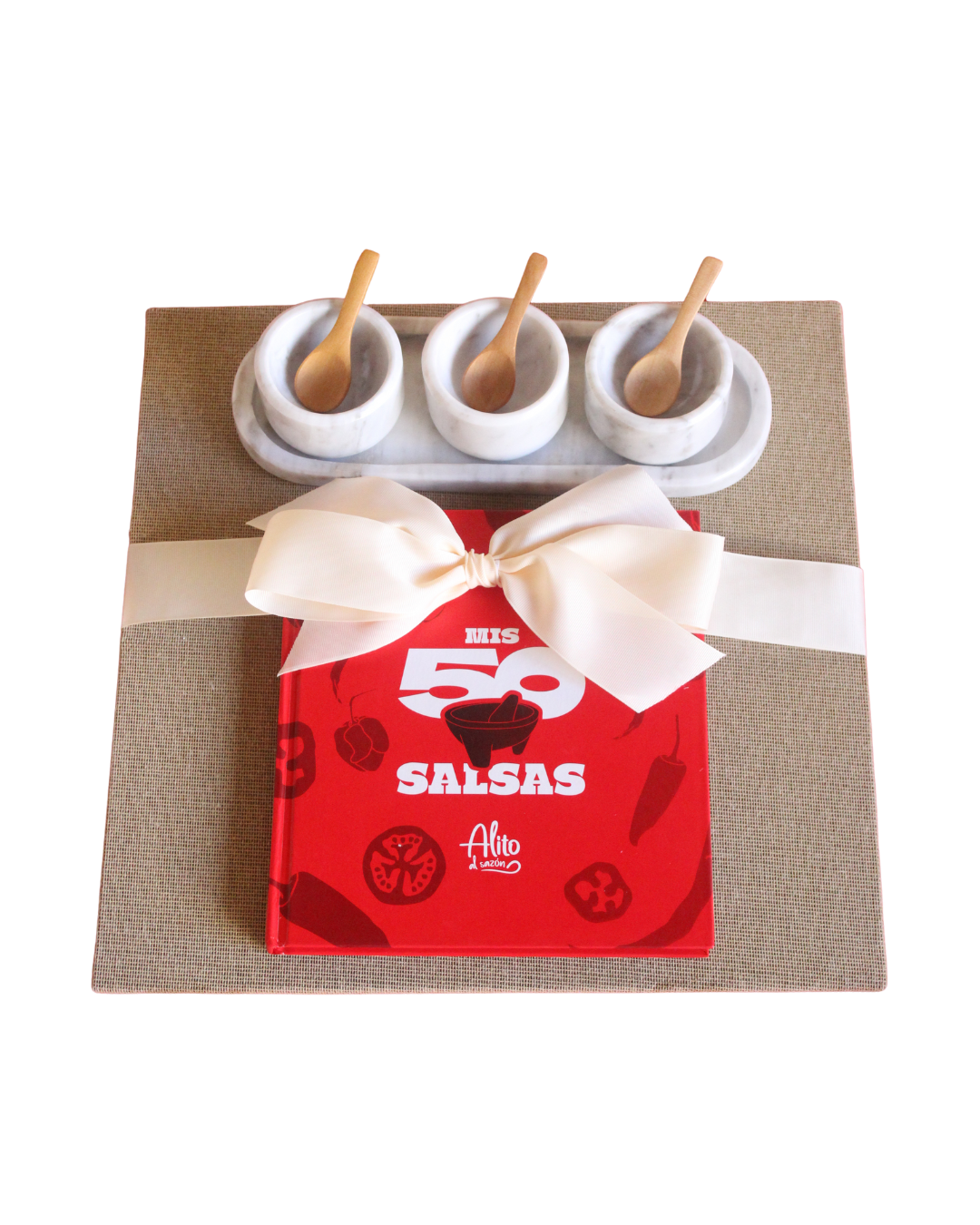 Recetario "Mis 50 Salsas" + salseros de marmol